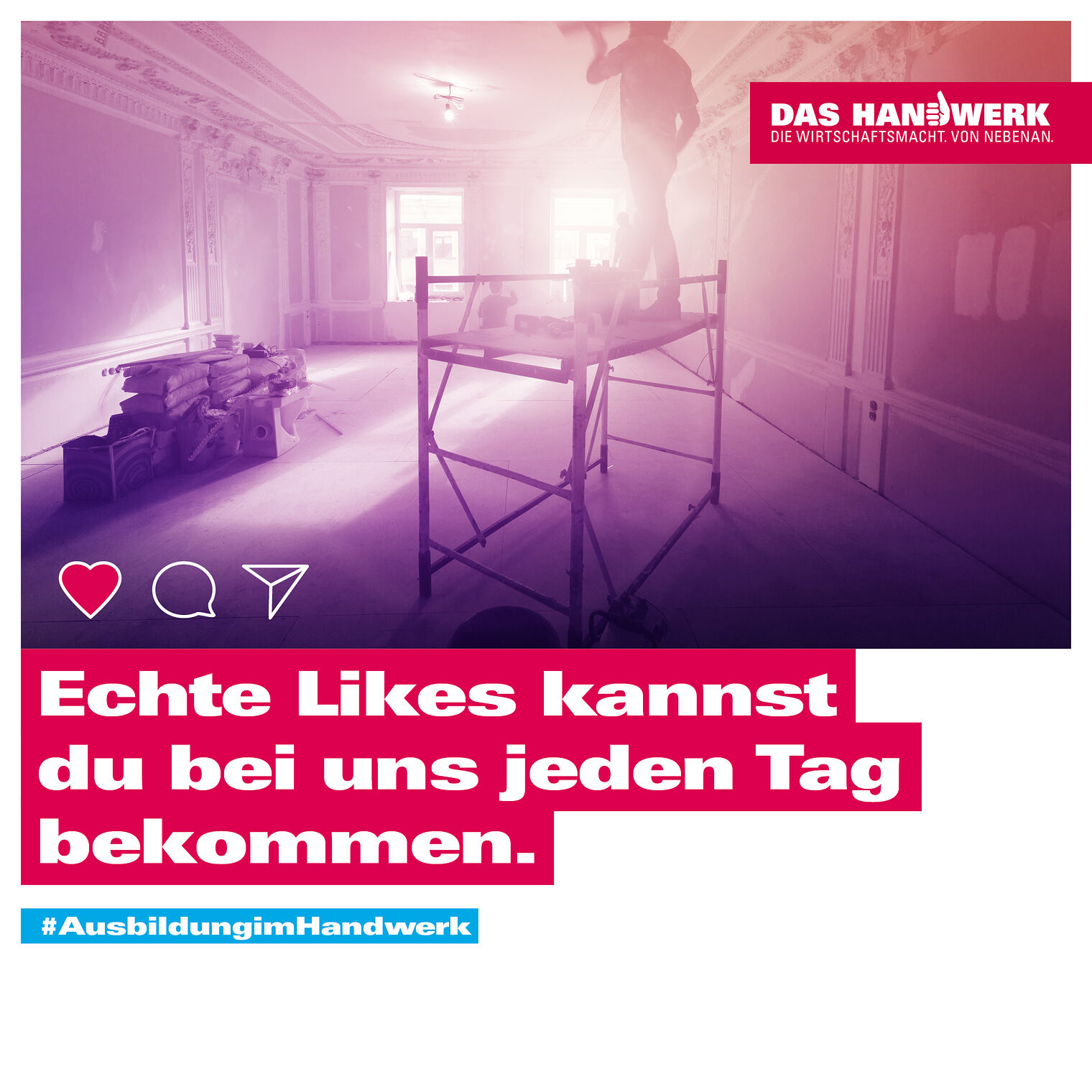 Imagekampagne Motiv mit Maler und Spruch "Echte Likes"
