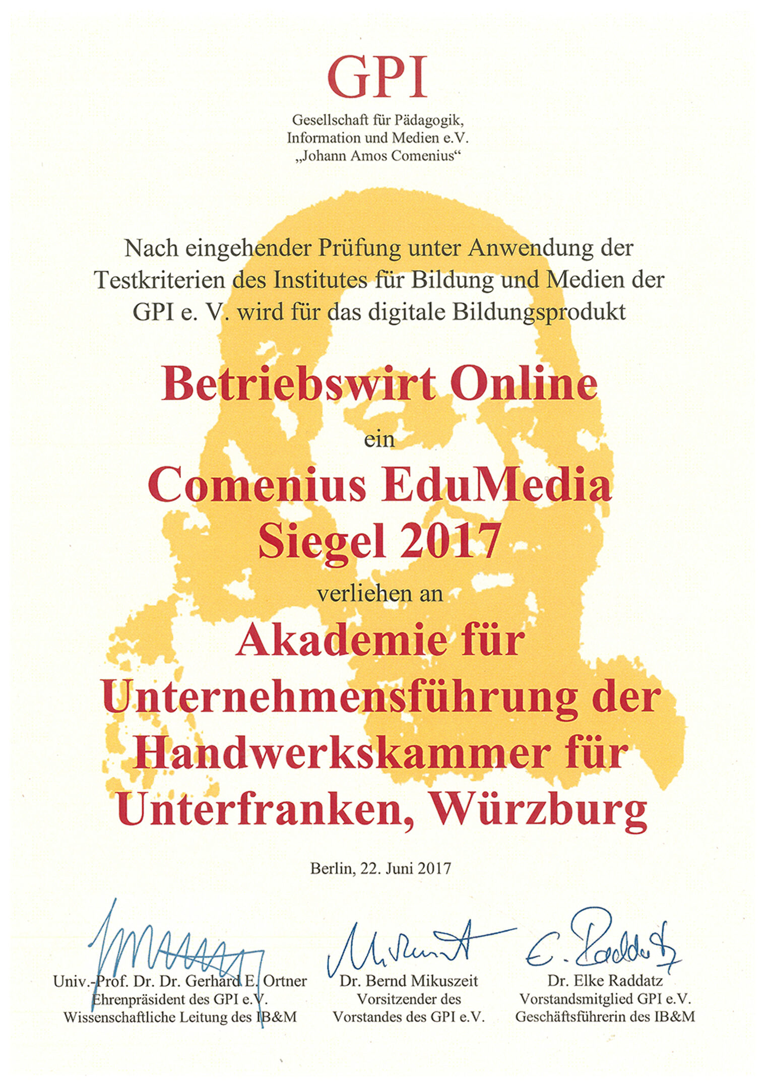 Comenius, Betriebswirt online, Akademie für Unternehmensführung