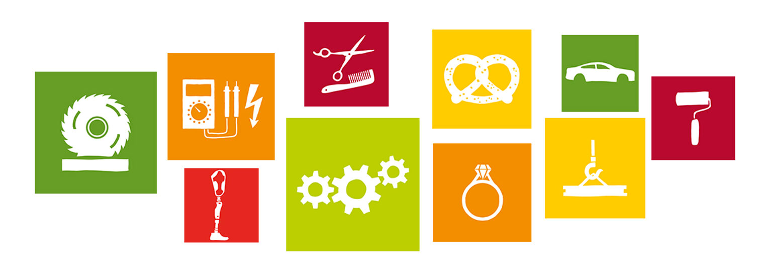 Collage von verschiedenen Glyphicon von verschiedenen Ausbildungsberufen