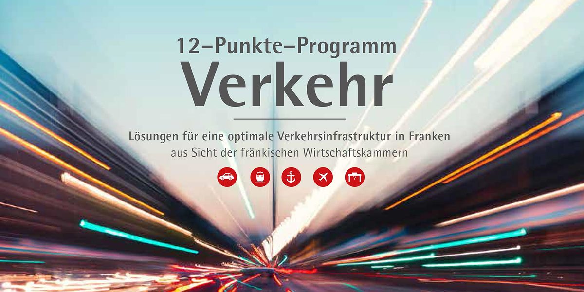 12-Punkte-Programm Verkehr der fränkischen Wirtschaftskammern: Partner sind die Industrie- und Handelskammern in Aschaffenburg, Bayreuth, Coburg, Nürnberg und Würzburg sowie die drei Handwerkskammern Ober-, Unter- und Mittelfranken. 12-Punkte-Programm Verkehr der fränkischen Wirtschaftskammern: Partner sind die Industrie- und Handelskammern in Aschaffenburg, Bayreuth, Coburg, Nürnberg und Würzburg sowie die drei Handwerkskammern Ober-, Unter- und Mittelfranken.