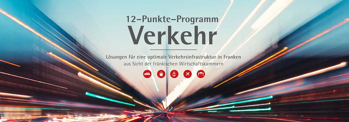 12-Punkte-Programm Verkehr der fränkischen Wirtschaftskammern: Partner sind die Industrie- und Handelskammern in Aschaffenburg, Bayreuth, Coburg, Nürnberg und Würzburg sowie die drei Handwerkskammern Ober-, Unter- und Mittelfranken. 12-Punkte-Programm Verkehr der fränkischen Wirtschaftskammern: Partner sind die Industrie- und Handelskammern in Aschaffenburg, Bayreuth, Coburg, Nürnberg und Würzburg sowie die drei Handwerkskammern Ober-, Unter- und Mittelfranken.
