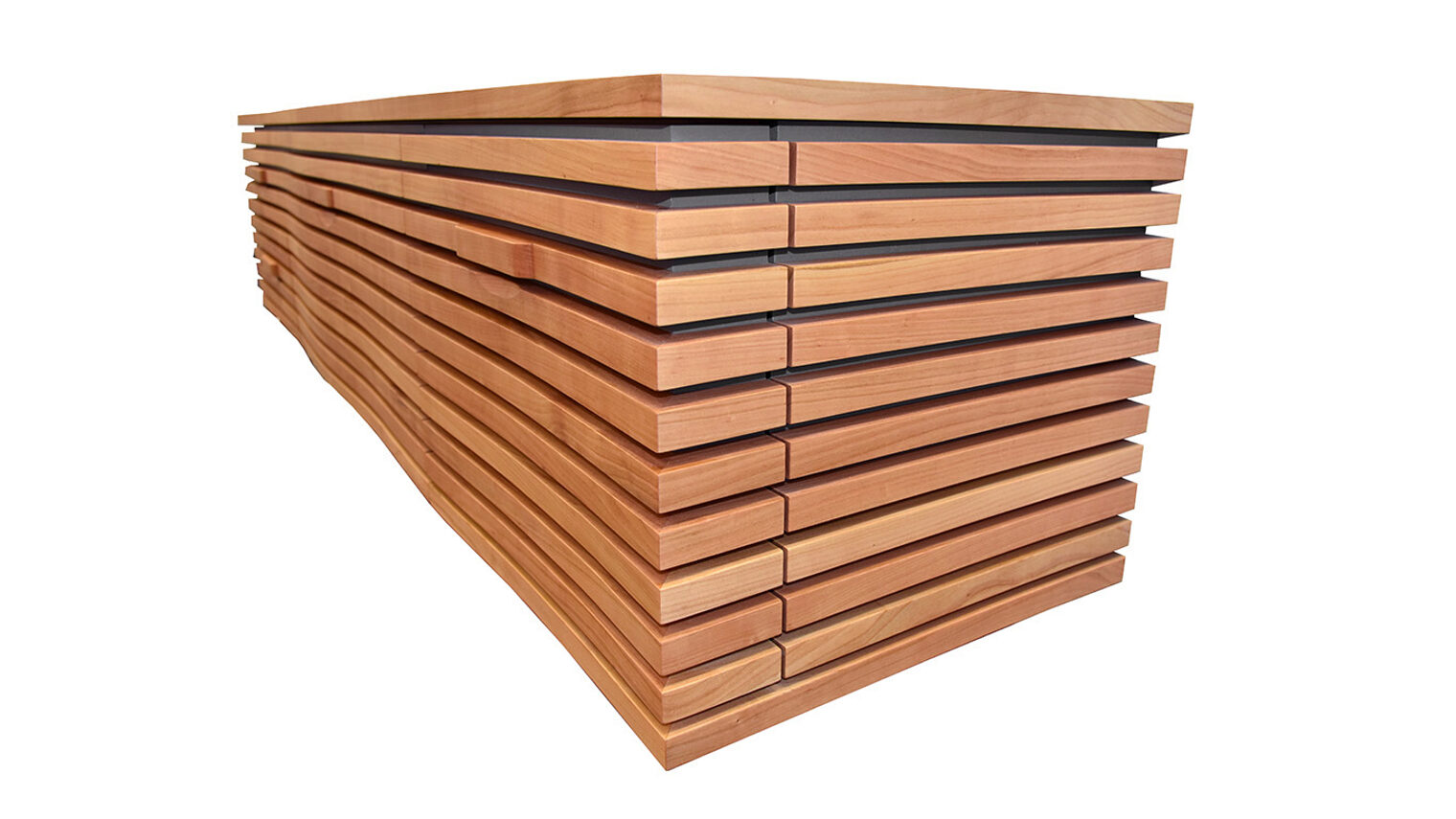 Schreinermeisterstück Gesamtansicht Hängesideboard in Leistenoptik