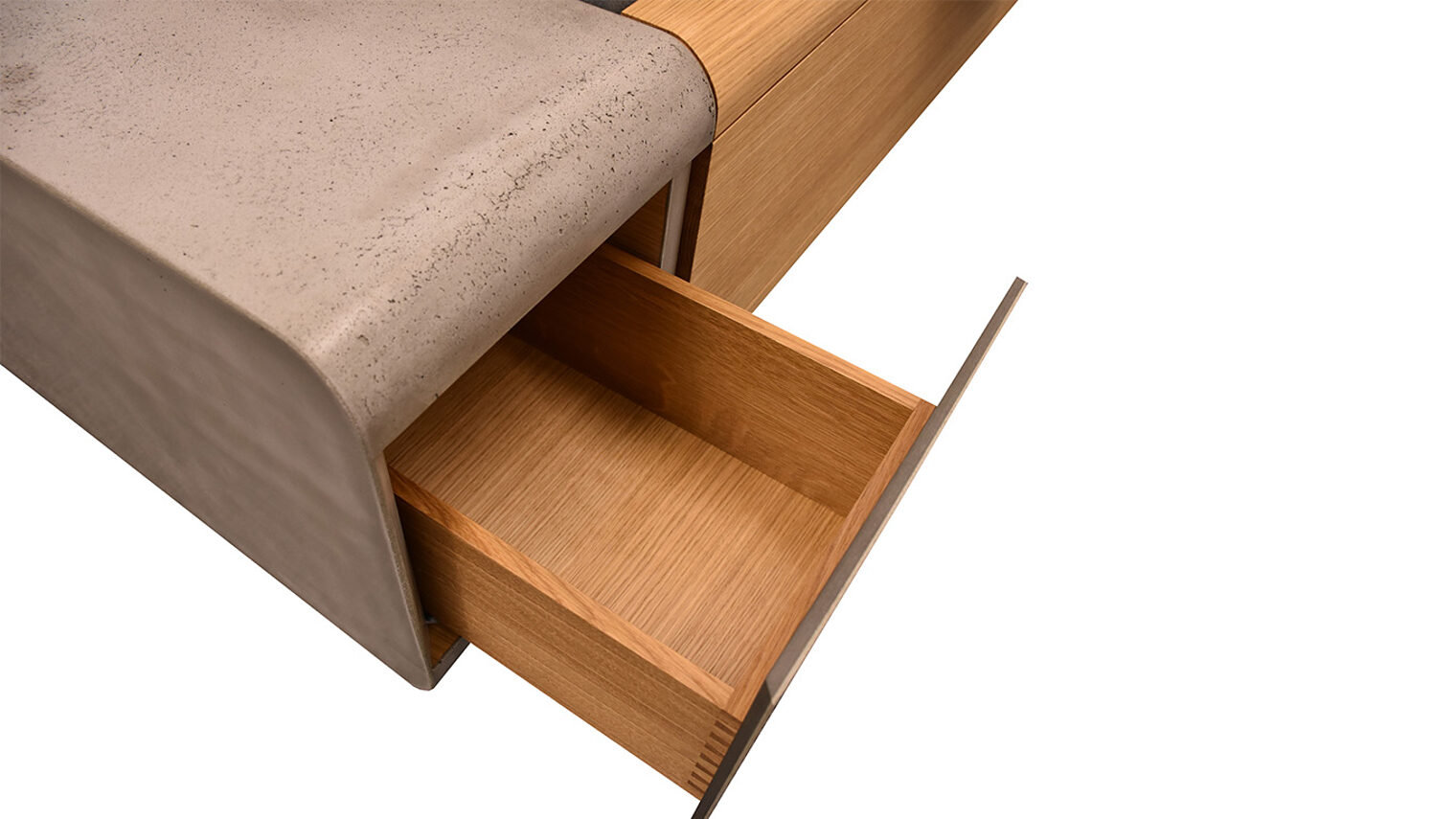 Schreinermeisterstück Draufsicht Schublade eines Designbetts