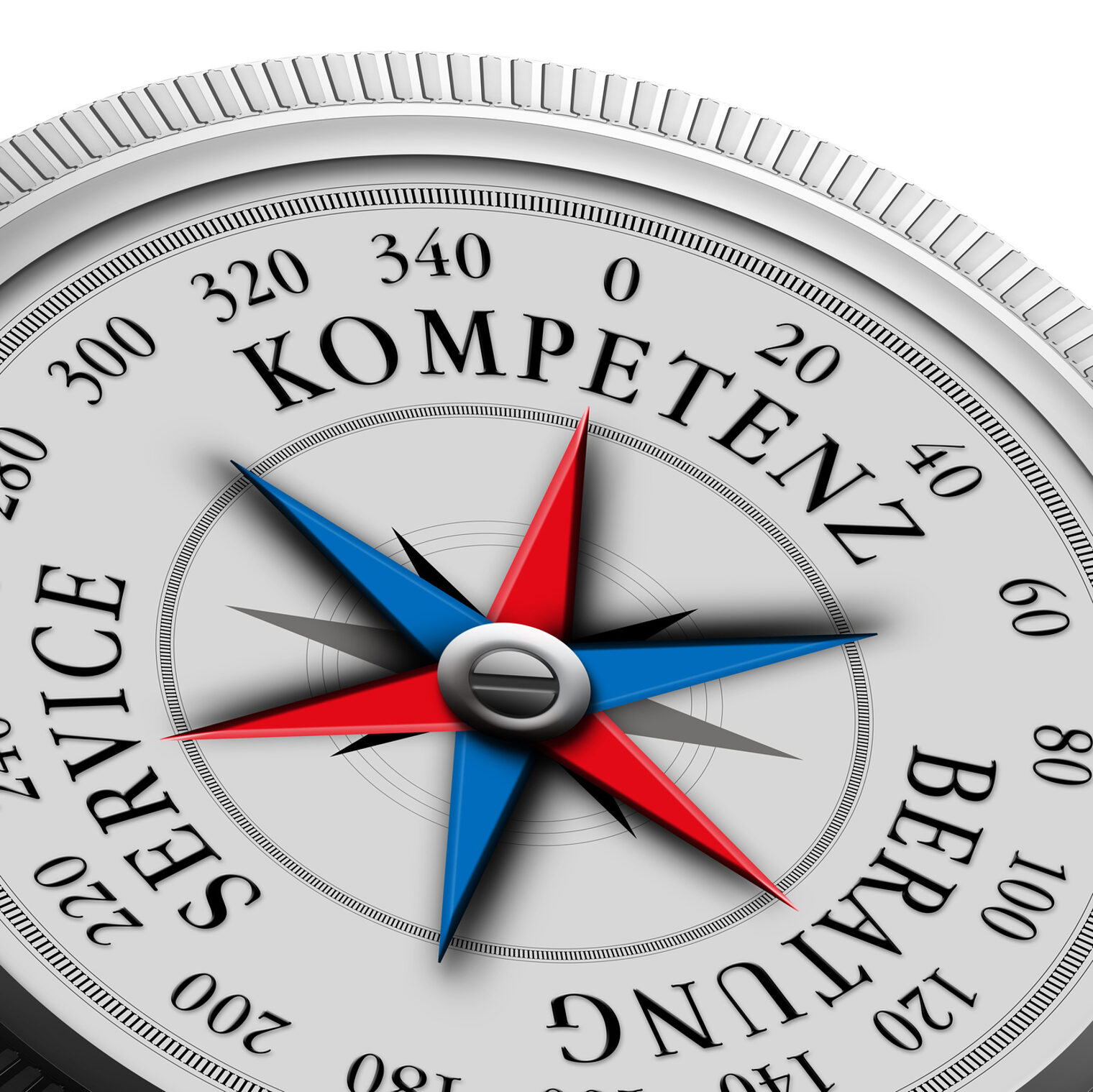 Kompass mit den Begriffen "Service", "Kompetenz" und "Beratung"