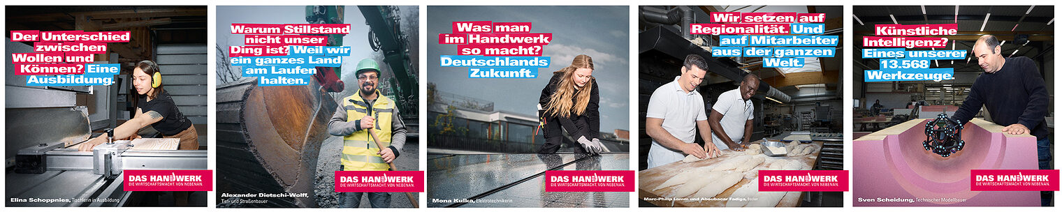 Collage mit Werbemotiven der Imagekampagne des Handwerks