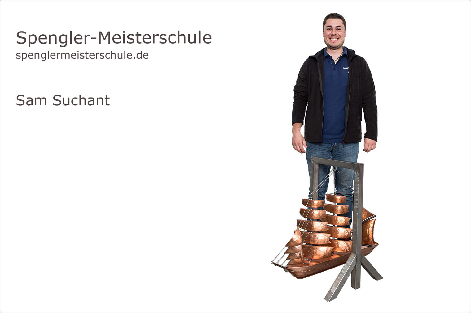 Spenglermeisterschule Würzburg - Handwerkskammer für Unterfranken Portrait Sam Suchant mit seiner Schiffschaukel als Spenglermeisterstück