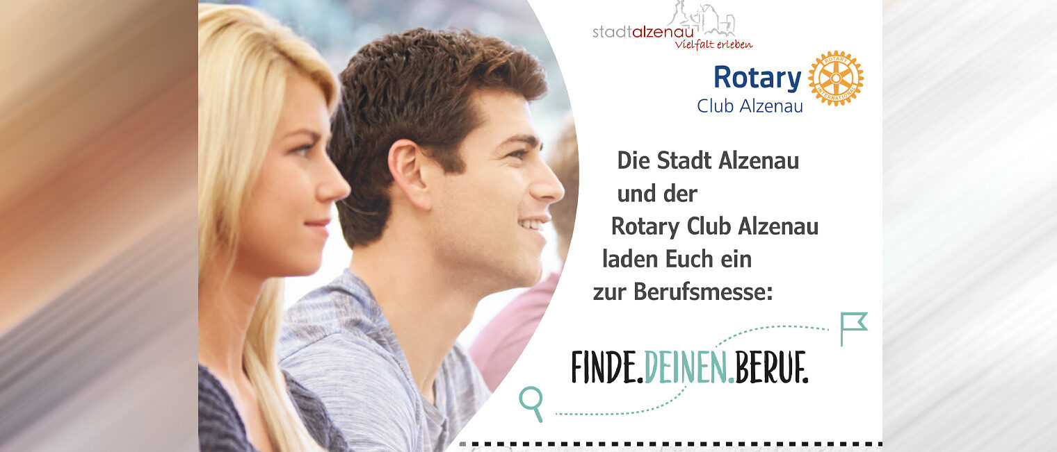 Berufsmesse Alzenau Flyer der Messe finde deinen Beruf mit Schriftzug und Bild