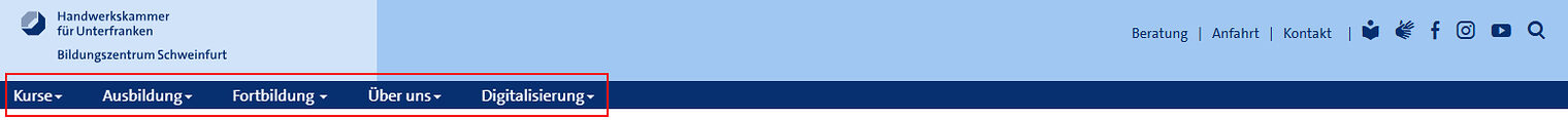 Screenshot der Hauptnavigation auf www.bildungszentrum-schweinfurt.de