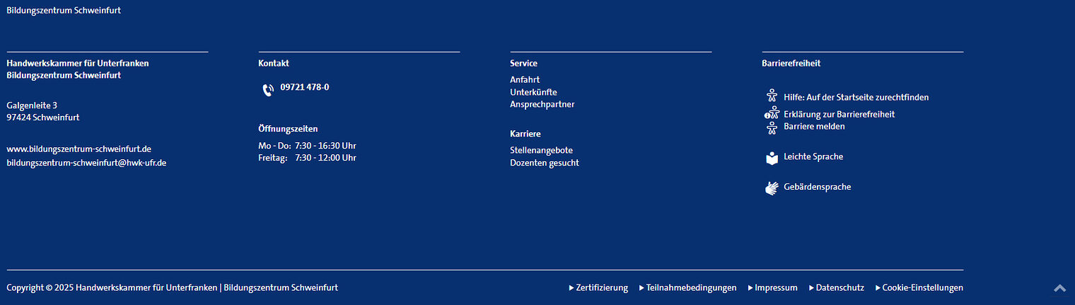 Screenshot des Footer-Bereichs auf www.bildungszentrum-schweinfurt.de