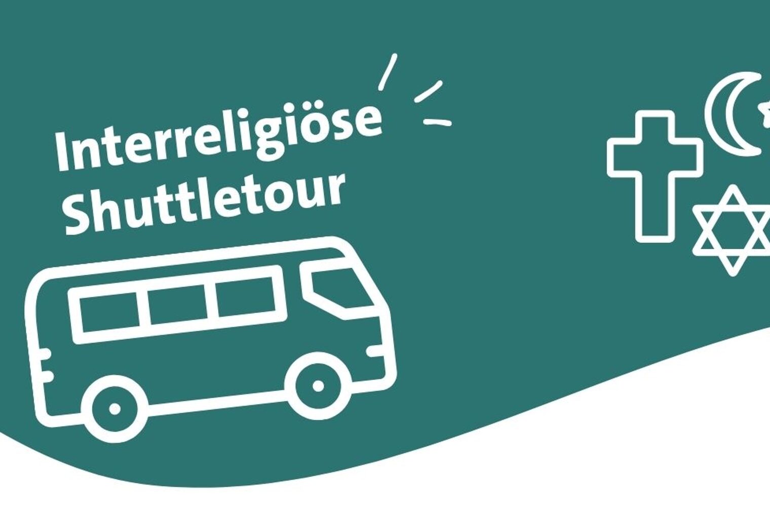 Grafik von einem Shuttlebus und Glaubenssymbolen