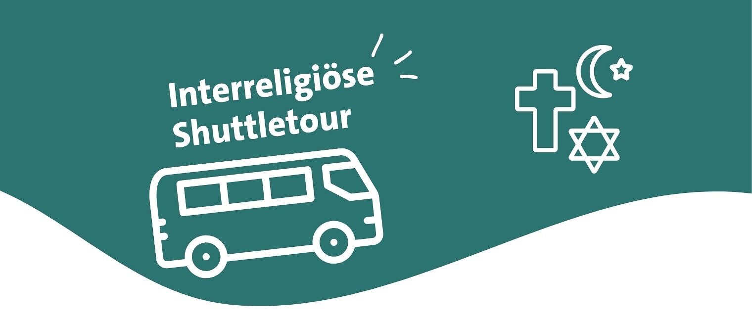 Grafik von einem Shuttlebus und Glaubenssymbolen