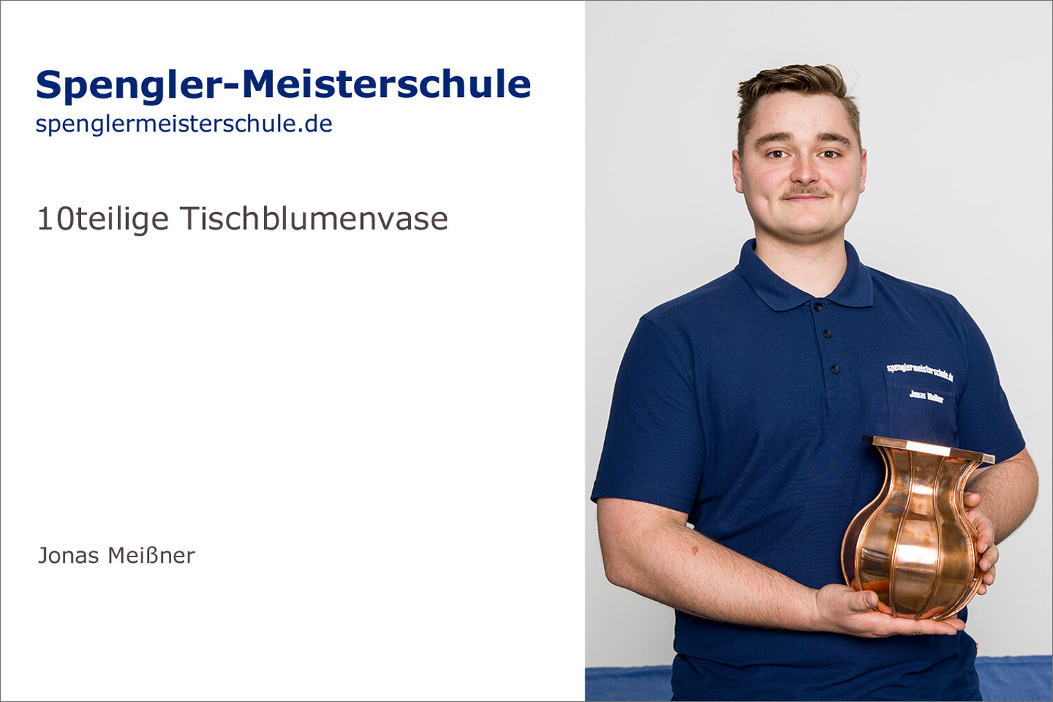 Porträt Jonas Meißner mit seinem Spenglermeisterstück