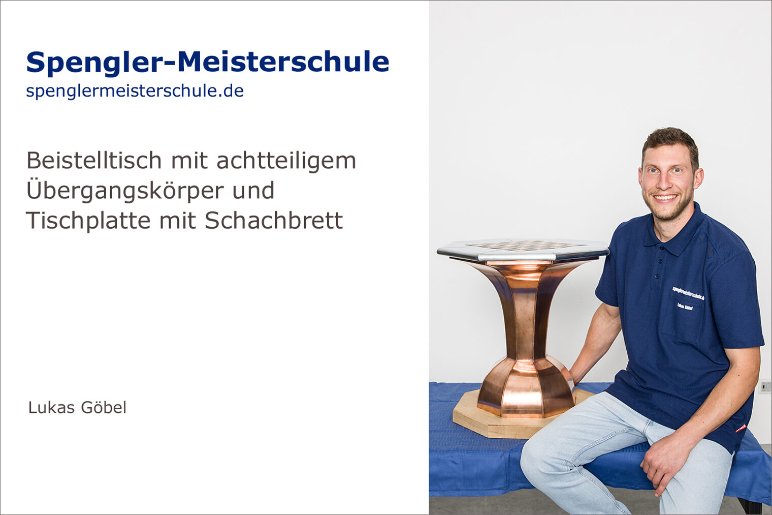 Porträt Lukas Göbel mit seinem Spenglermeisterstück