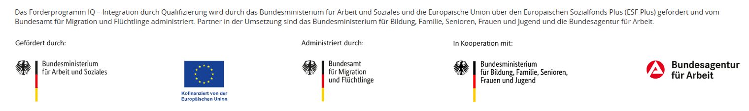 Logoverbund Förderprogramm IQ - Integration durch Qualifizierung, 3 Bundesministerien und die Europäische Union