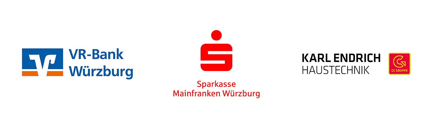 Drei Firmenlogos unserer Partner - VR-Bank Würzburg, Sparkasse Mainfranken Würzburg und KARL ENDRICH HAUSTECHNIK