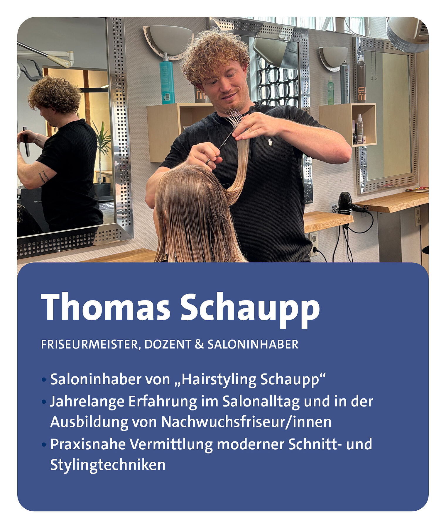 Friseurmeister und Saloninhaber Thomas Schaupp zeigt moderne Haarschnitte im Meisterkurs Friseur/in in Aschaffenburg
