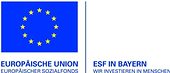 Logo der Europäischen Union, europäischer Sozialfonds und ESF in Bayern mit Bildunterschrift: 